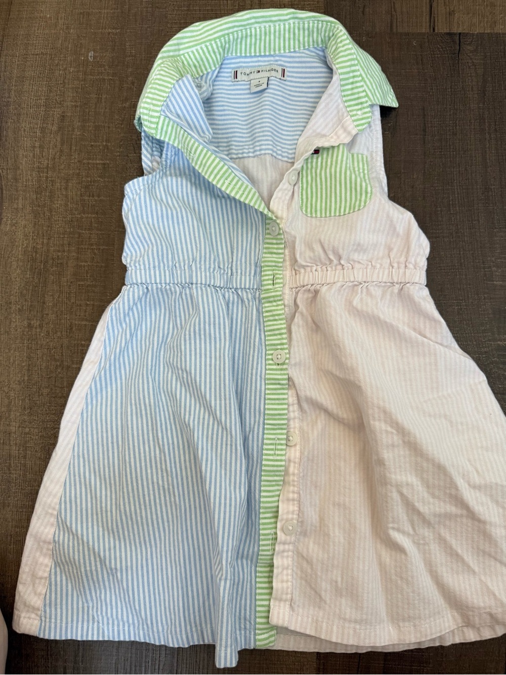 Tommy Hilfiger Striped Sleeveless Colorblock Shirt Dress in Blue, Pink & Green
